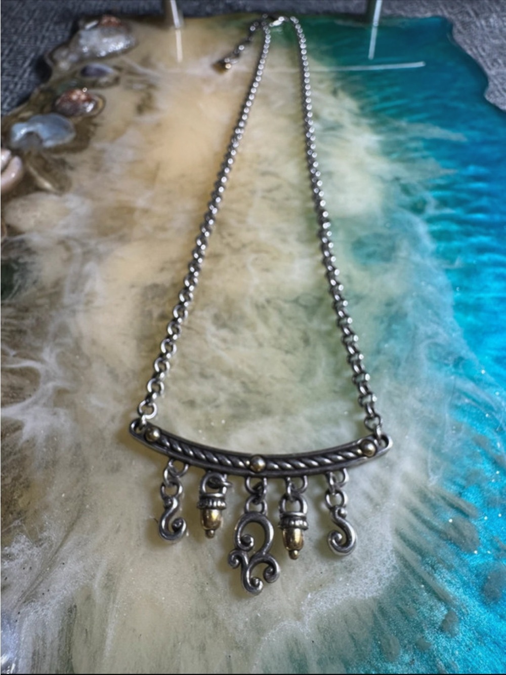 Brighton Two-Tone Dangle Bar Necklace – Silver and Gold Accents